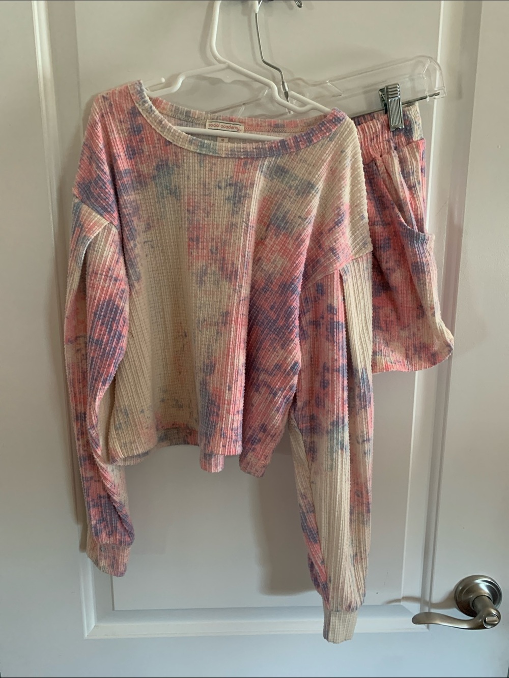 Social Academy Ribbed Pastel Tie-Dye Top - Pink & Blue Loungeset